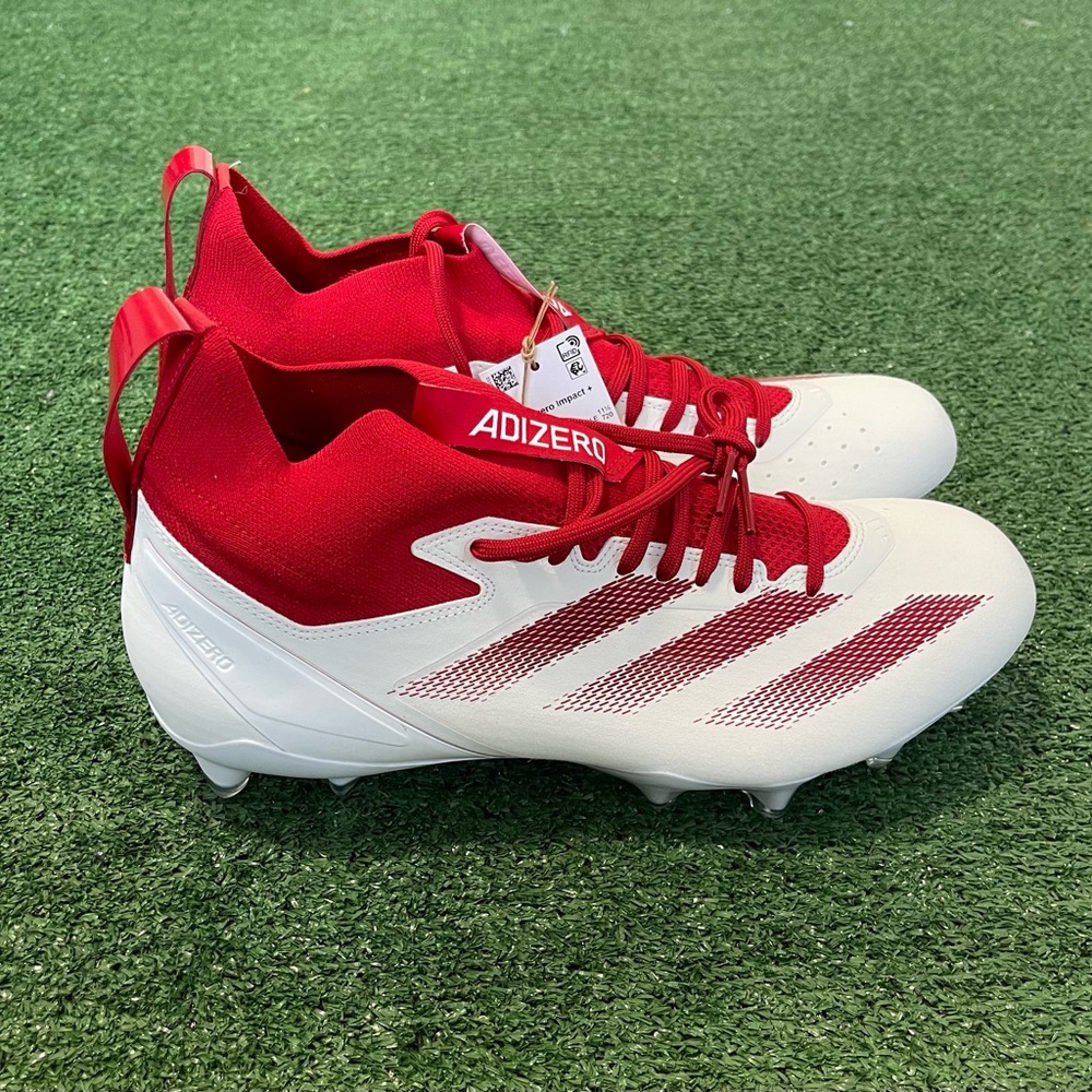 ADIDAS SM ADIZERO IMPACT+ FOOTBALL CLEATS WHITE RED IH0569 MEN Sz 12